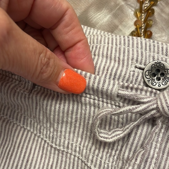 Dalia Collection modern fit mini skirt linen cotton blend striped draw string 6 - Picture 6 of 11